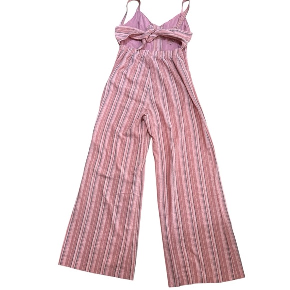 Hem & Thread Womens M 100% Cotton Wide Leg Jumpsuit Rose Pink Stripe Relaxed Fit - Picture 5 of 9